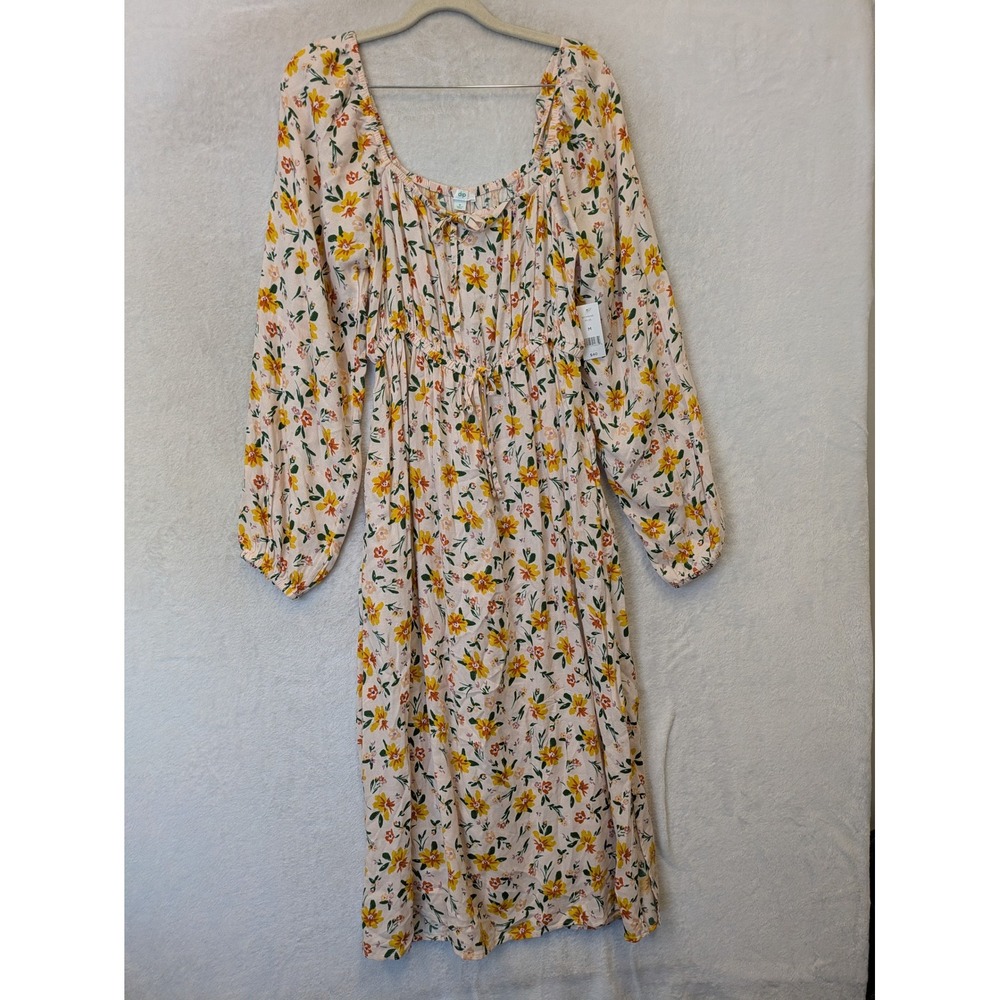 Dip Women's Size M Floral Long Sleeve Midi Dress Pink Yellow Cottagecore NWT